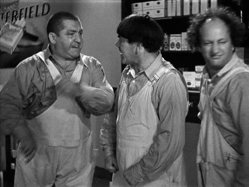 Dizzy Detectives - the Three Stooges (Curly, Moe, Larry) as inept carpenters