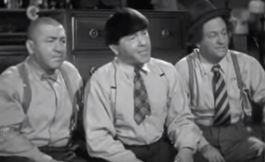 in Three Loan Wolves, the Three Stooges (Curly, Moe, Larry) tell the story (in flashback) of how they came to adopt their son
