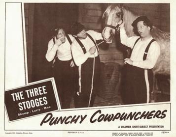 Punchy Cowpunchers (1950) title card, starring the Three Stooges - Moe Howard, Larry Fine, Shemp Howard
