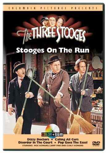 Stooges on the Run is a colorized DVD of 4 of the Three Stooges short films, starring Moe, Larry and Curly