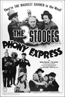The Three Stooges short film Phony Express (1943) starring Moe Howard, Larry Fine and Curly Howard