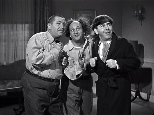 Curly, Larry, and Moe in "Idiots Deluxe"