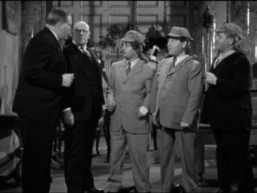 Bud Jamison, James Morton, Larry Fine, Moe Howard, Curly Howard in "We Want Our Mummy"