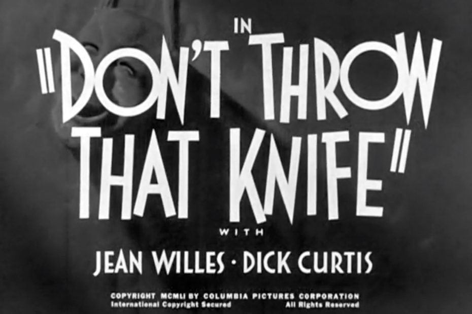 Don't Throw That Knife (1951) starring Moe Howard, Larry Fine, Shemp Howard, Jean Willes, Dick Curtis