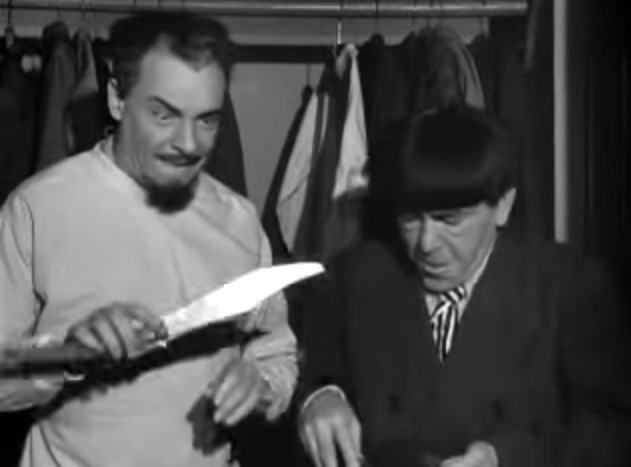 Philip Van Zandt in the closet with Moe - and a sharp knife!