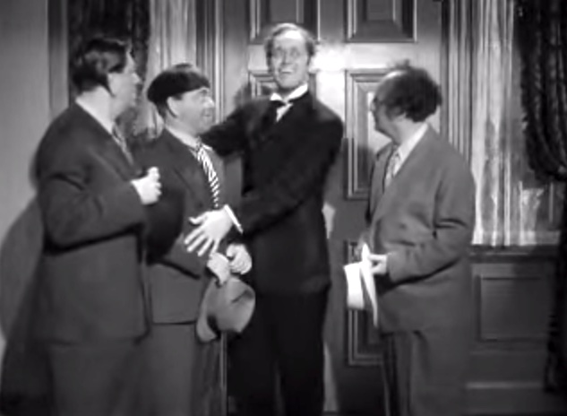 Dopey Dicks - the Three Stooges (Shemp, Moe, Larry) arrive at the house and meet the butler