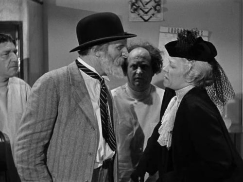 In "All Gummed Up", the elderly skinflint (Emil Sitka) throws aside his wife (Christine McIntyre)!