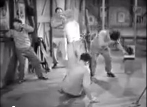 Fright Night - the Three Stooges (Moe, Larry, Shemp) lose a fight to a boxing dummy while Chopper looks on