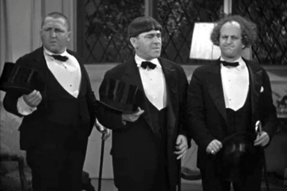 Hoi Polloi - after spreading chaos, the Three Stooges - Curly, Moe and Larry - are about to take their leave