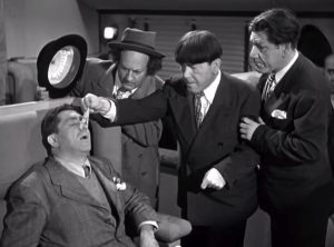 Hold that Lion - Larry, Moe, Shemp see a snoring Curly on the train