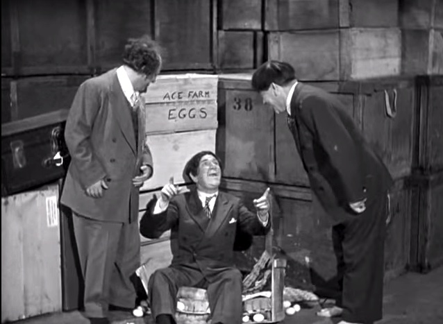 Hold that Lion - Larry, Shemp, Moe in an egg fight