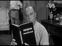 In the Three Stooges short film, Hoofs and Goofs, Joe Besser starts reading on reincarnation