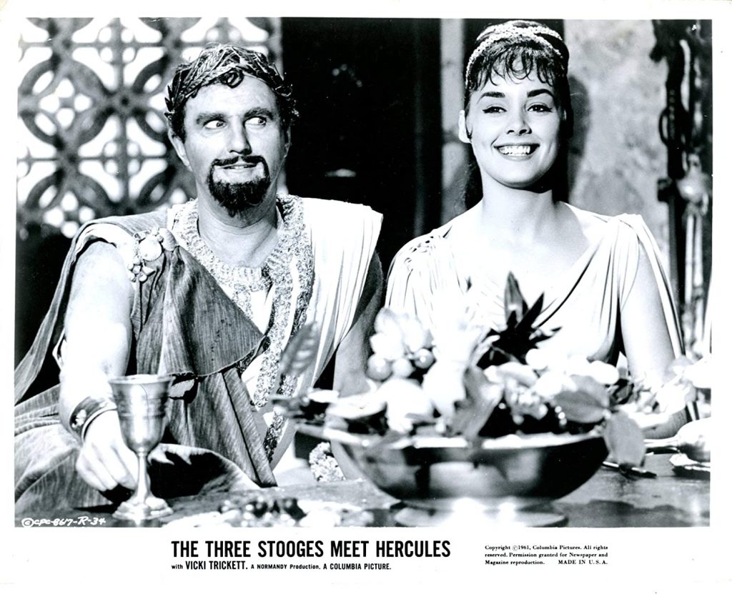 Villainous King Odius (George N. Neise) with the lovely Vicki Trickett in "The Three Stooges Meet Hercules"