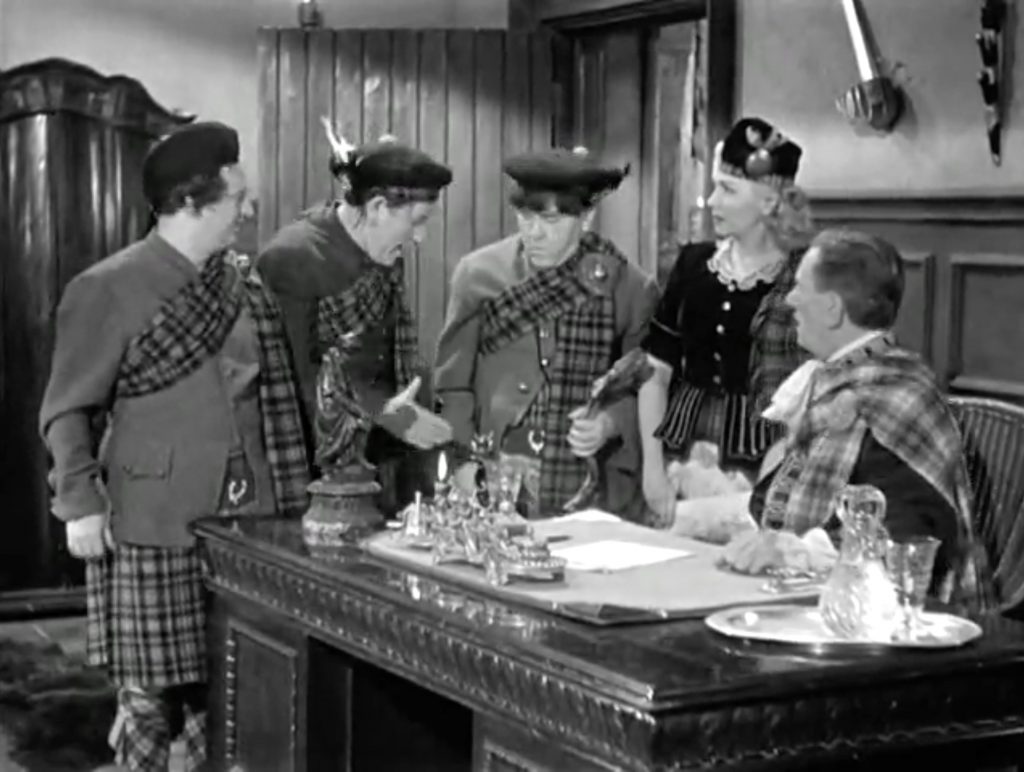 McLarry, McShemp, McMoe, Lorna Doone (Christine McIntyre) the Earl (Herbert Evans)