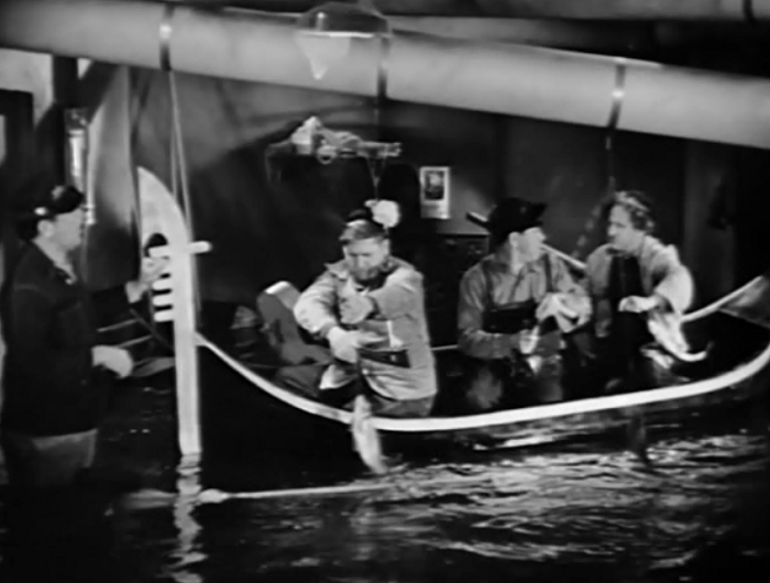 Minor leak in the cellar - Moe, Larry, Curly enter the flooded cellar in a gondola!
