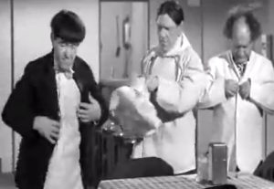 Of Cash and Hash - the Three Stooges (Moe, Shemp, Larry) about to devastate the restaurant