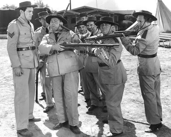 Publicity photo of the rifle drill in "Boobs in Arms"