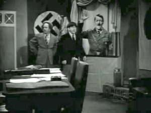 Larry and Moe find out that they've stumbled into a Nazi saboteur lair in "They Stooge to Conga" - Schicklgruber!