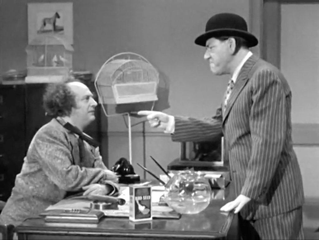 Shemp confronts Larry in "He Cooked His Goose"