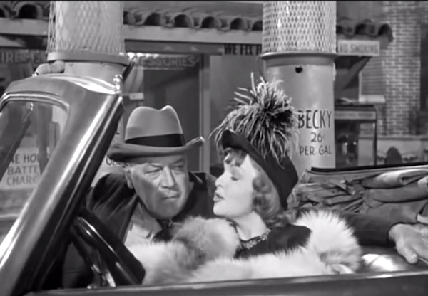 Slaphappy Sleuths - the crooks (Stanley Blystone and Nanette Bordeaux) arrive to rob the Stooges' gas station