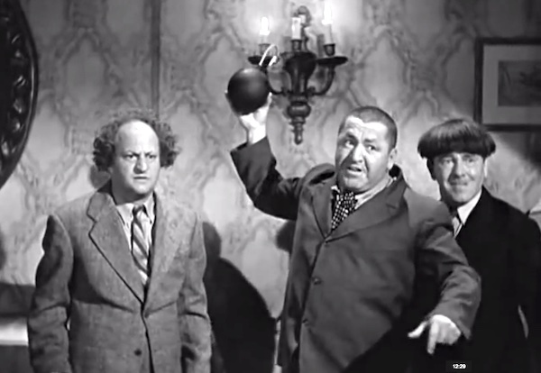 Spook Louder - the Three Stooges (Larry, Curly, Moe) hold off the spies with a bomb