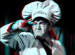 Moe Howard doing an eye poke in 3D in the Three Stooges short film, Spooks!