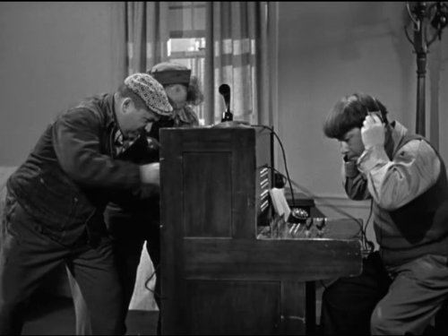 the Three Stooges working as troubleshooters for the telephone company in "Three Sappy People"