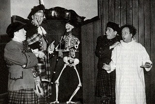 The Earl, the Three Stooges, and the skeleton at the conclusion of "The Hot Scots"