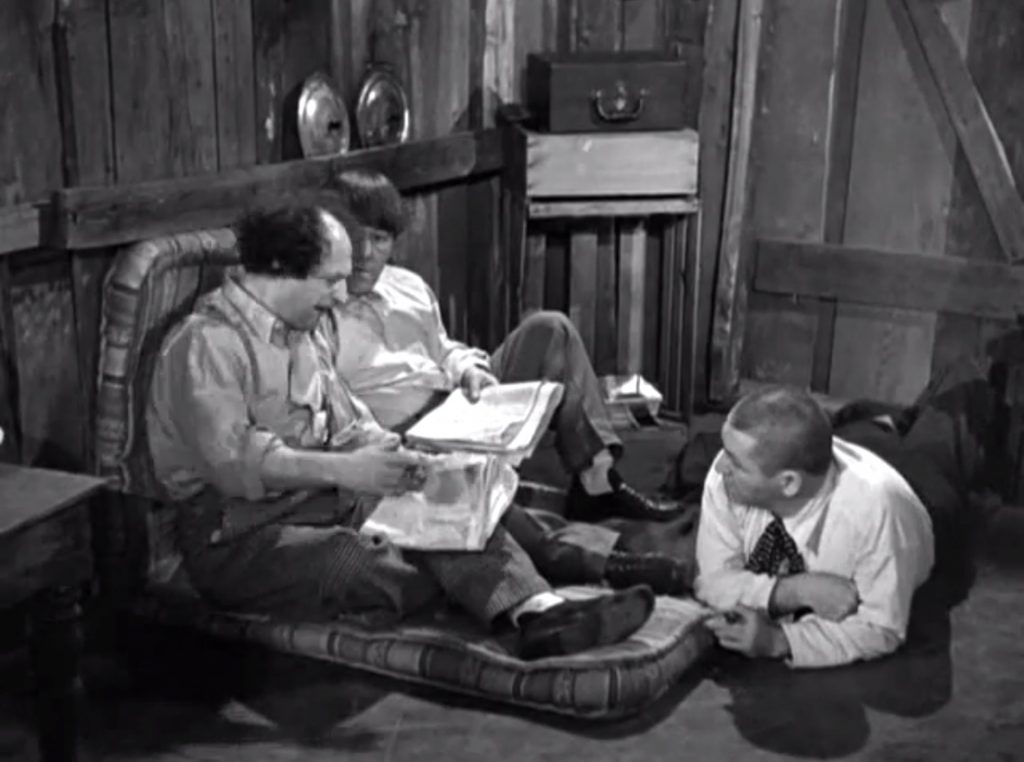 When a Body Meets a Body - the Three Stooges (Moe, Larry, Curly) living in a ramshackle hut