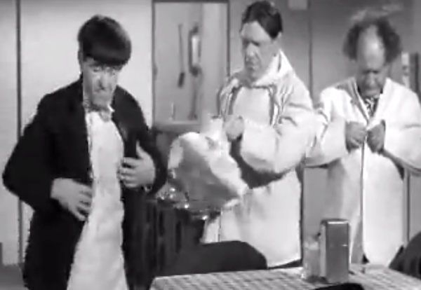 Of Cash and Hash - the Three Stooges (Moe, Shemp, Larry) about to devastate the restaurant