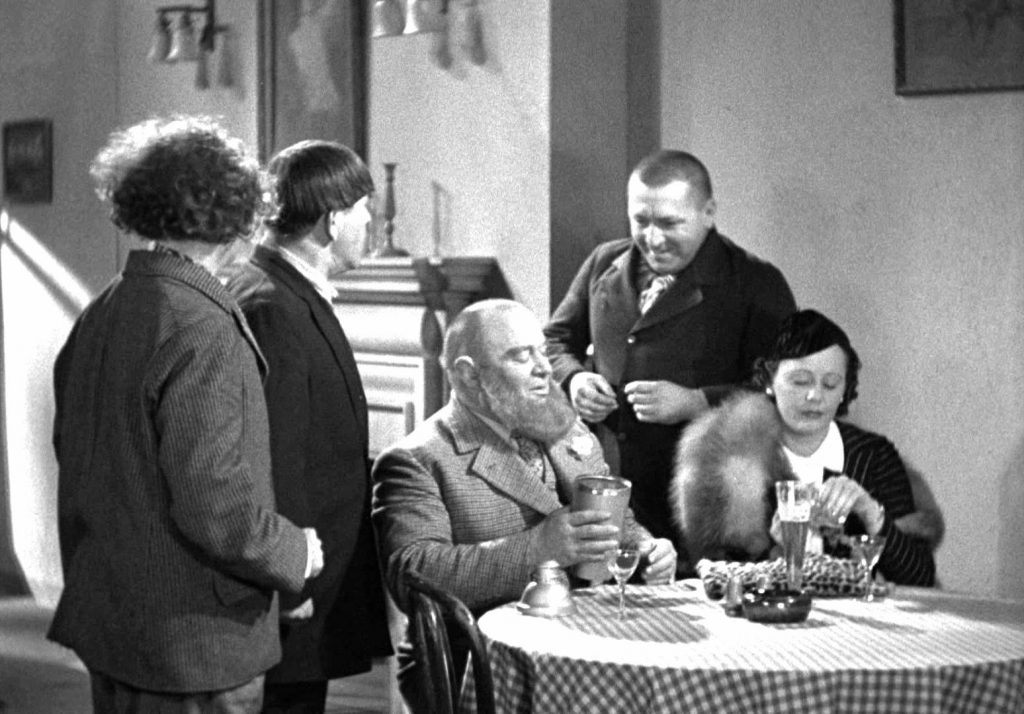 Bustoff and the Three Stooges at the restaurant